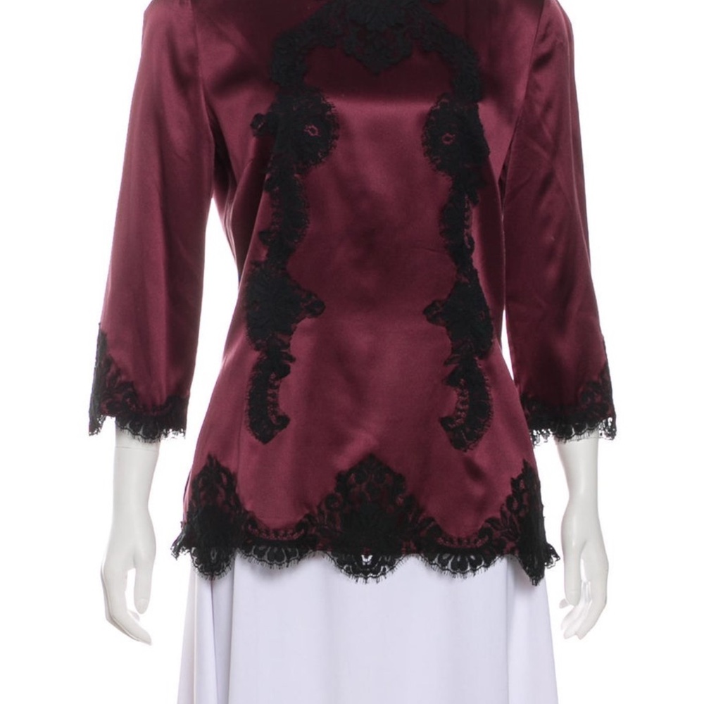 Dolce & Gabbana Maroon Silk Top with Black Lace